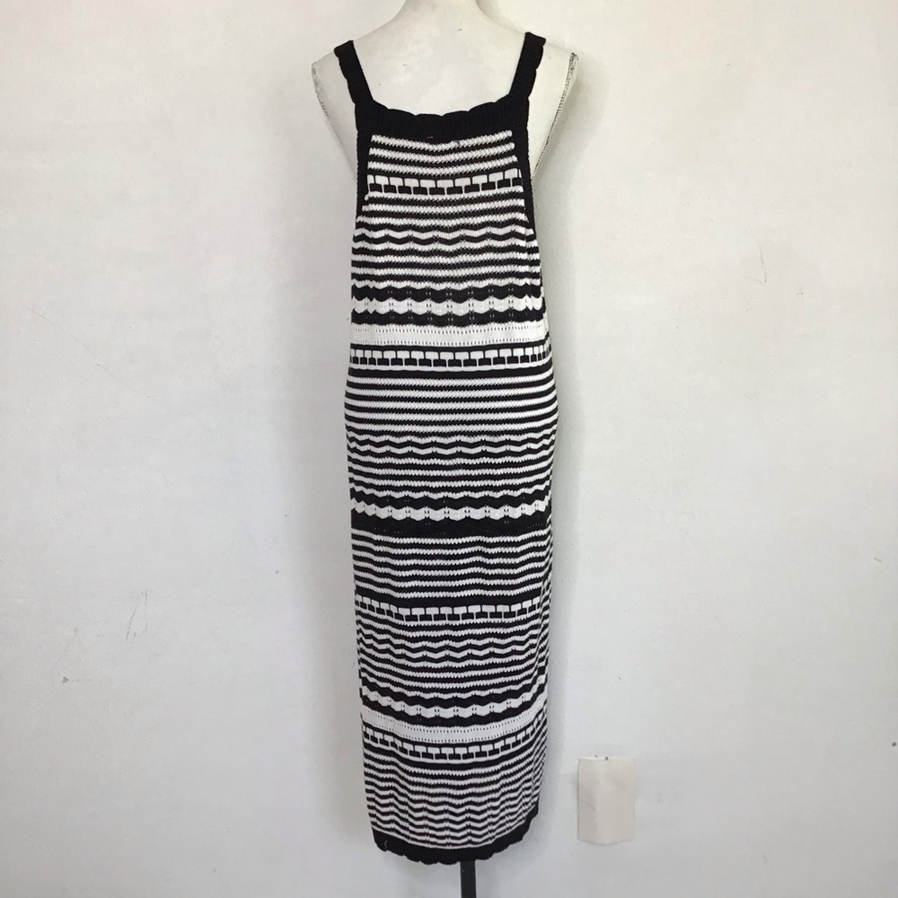 Joie Women Elegant Black White Monochrome Striped Knit Crochet Maxi Dress XL - Picture 2 of 11